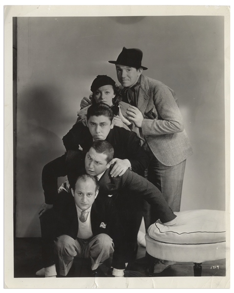 8 x 10 Glossy Publicity Still From 1931 Featuring Curly, Larry & Moe With Ted Healy and Bonnie Bonnell -- Very Good Condition